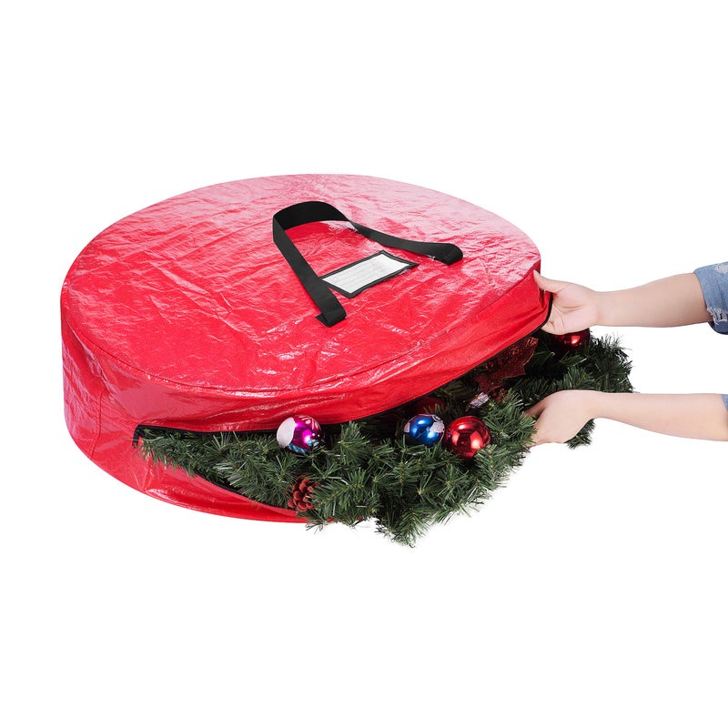 Elf Stor Wreath and Christmas Tree Storage Bag Set - Zippered Totes to Protect 9-Foot Artificial Trees and 30-Inch Holiday Wreaths by Elf Stor (Red) - Image 5
